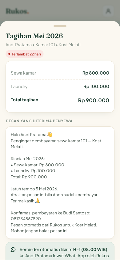 Detail tagihan dan preview pesan WhatsApp